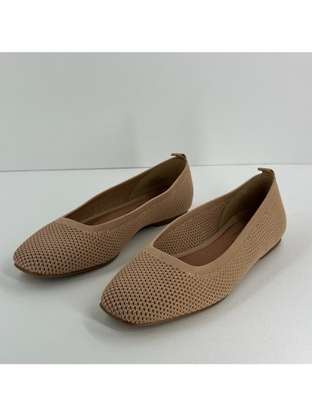 Lucky Brand Daneric Knit Ballet Flats Size 6.5 Washable Slip On Square Toe Beige - Picture 3 of 12